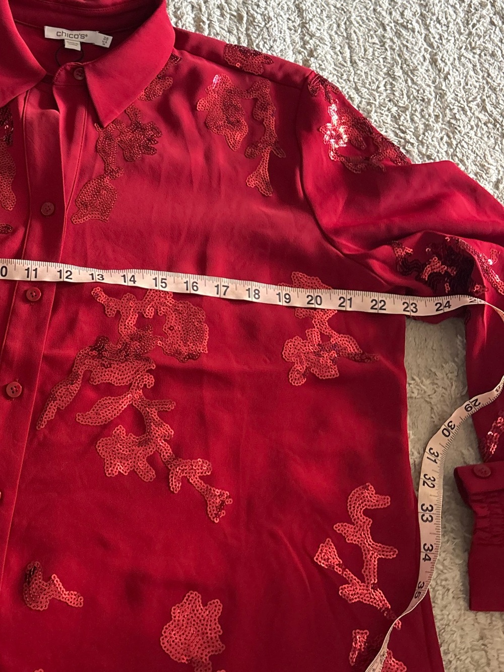 NWT Chico’s Red Allure Sequin Embellished Button Down Blouse Top Size 14 - Picture 7 of 8
